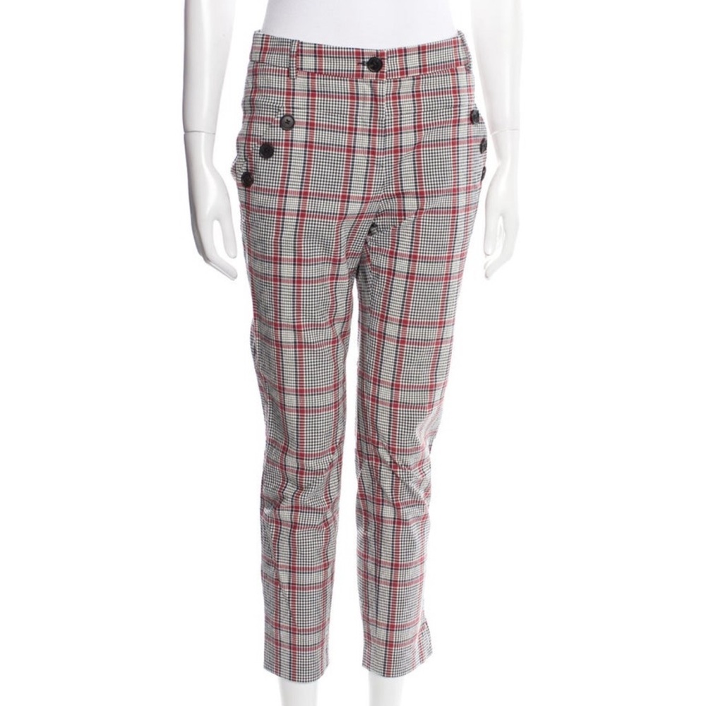 Veronica Beard Black and Red Plaid Cropped Pants Sz 0 seersucker stretch